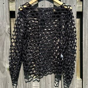 NWT Eloquii Black Open Texture Weave Mesh Blouse